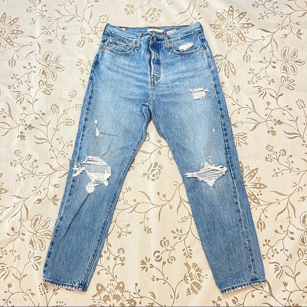 Levi Wedgie Fit Light Wash Distressed Jeans